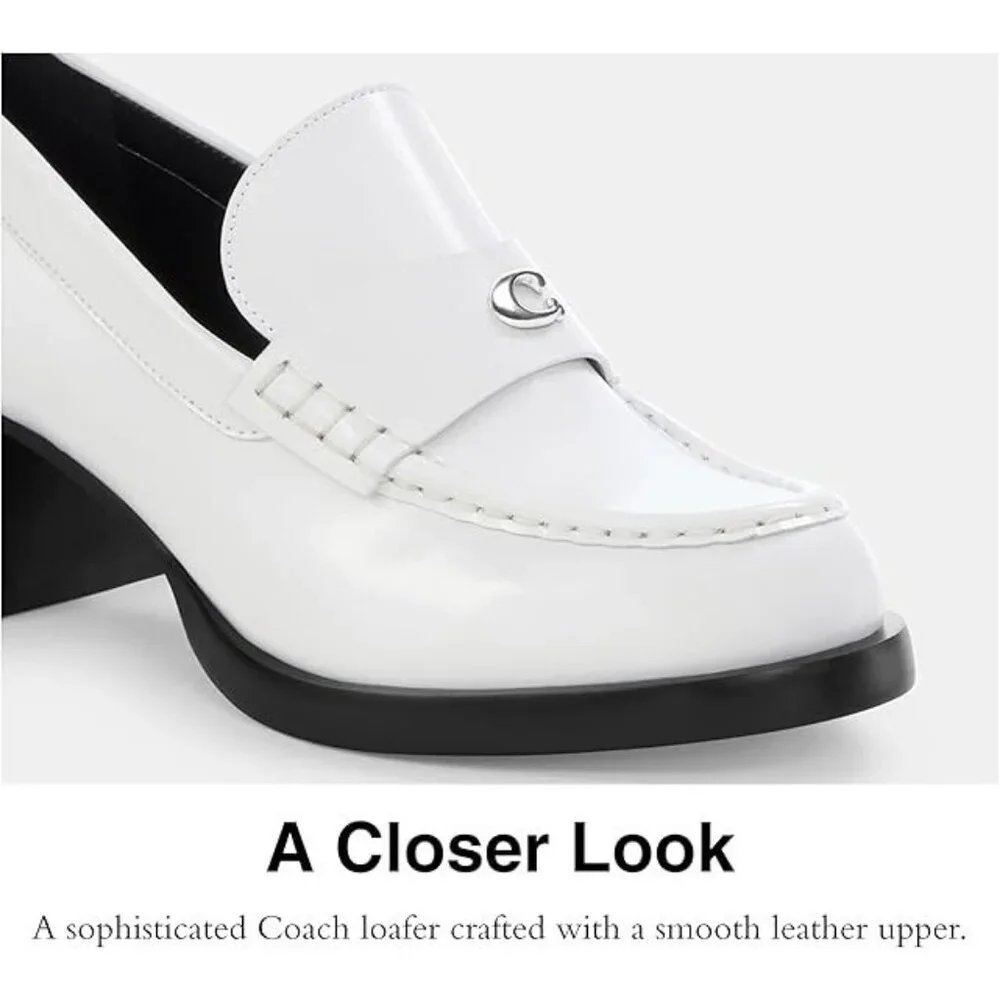 Coach Women's Size 10 Optic White Natalie Leather Loafer Shoes 2" Block Heel - Picture 4 of 4
